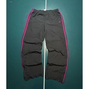 Vtg Adidas Track Pants Men's Large Black Pink Striped Baggy Wide Leg Windbreaker